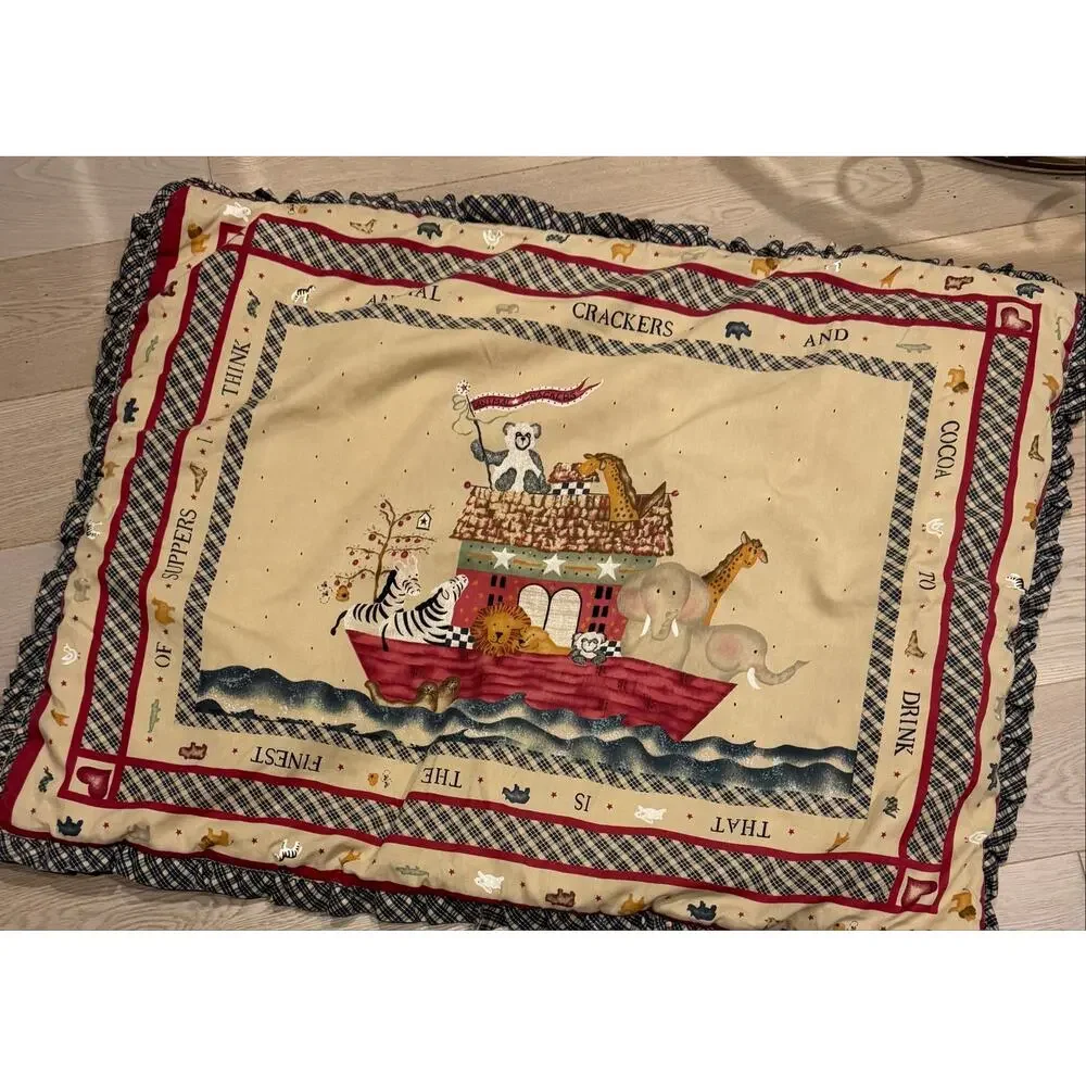 ✨Handmade | Vintage Noah’s Ark Fluffy Baby Blanket/Play Mat – 34” x 44” Unisex✨